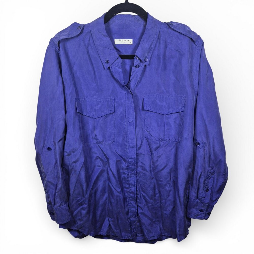 Equipment Top Womens Small Silk Luxe Blouse Capsule Roll Tab Sleeve Button Up